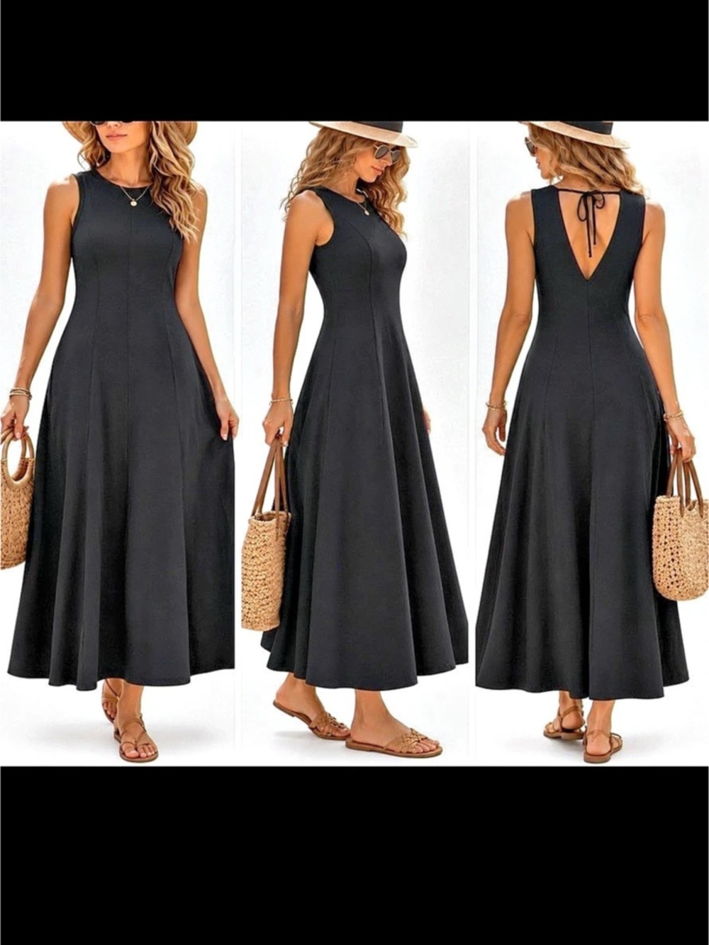 Nerlerolian Women’s Round Neck Maxi Dress V Back Tie Back Maxi Dress